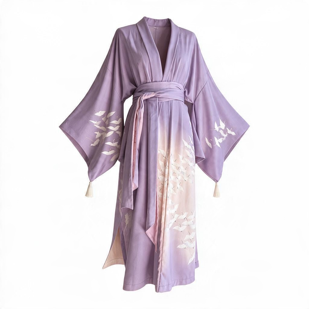 Japandi Silk Robe coat -Lavender Mist